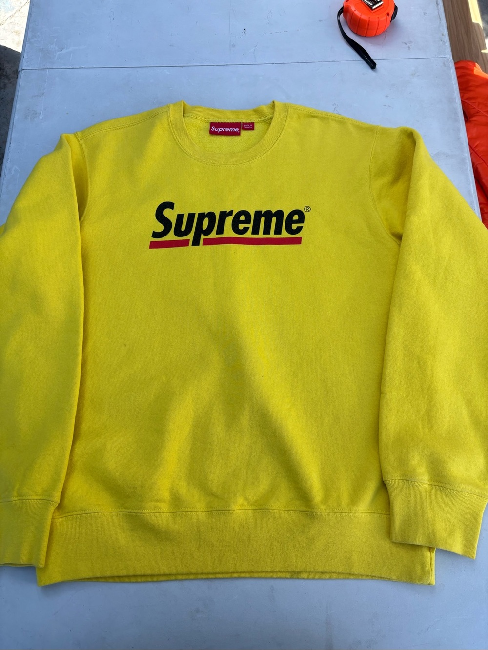 Supreme Yellow Crewneck with Black and Red Logo